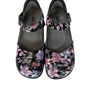 Alegria Kyra Mary Jane Comfort Shoes Women 35 Black Floral Low Heel Leather